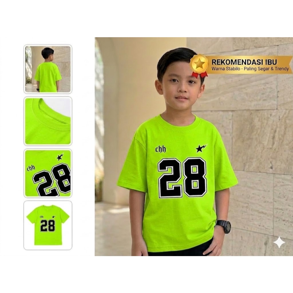 Baju Anak Distro Kekinian - Atasan Anak Hijau Neon Stabilo - Kaos Sablon Cozywear 28 - Baju Anak Gau