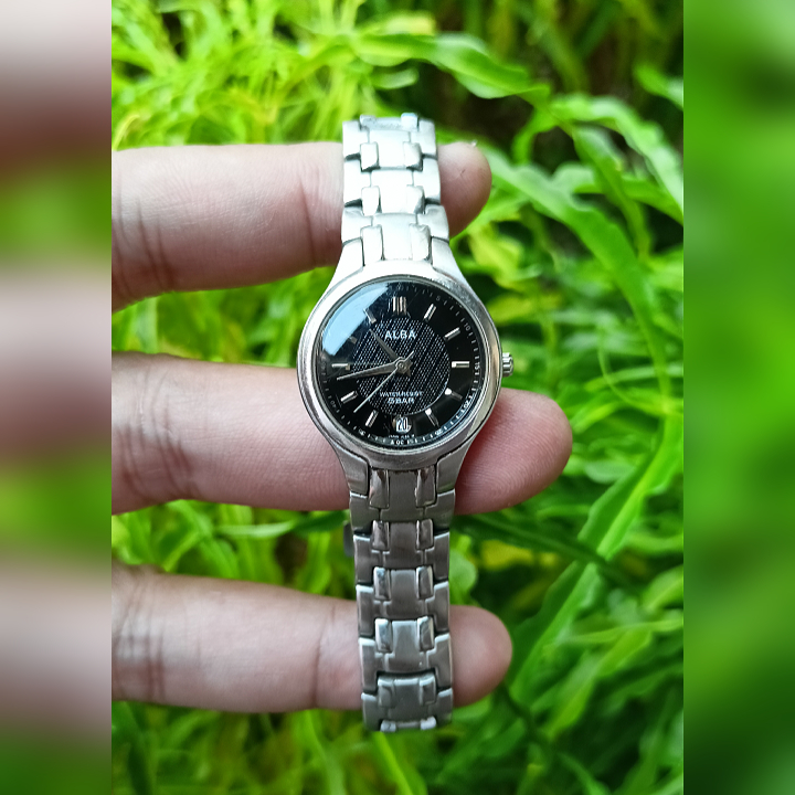 ALBA VX82-X257 Black Silver Original Second | Jam Tangan Vintage Wanita Preloved