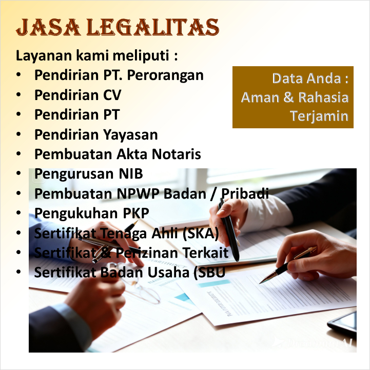 Jasa Legalitas Usaha Lengkap | PT, CV, Yayasan, NIB, NPWP & PKP Resmi