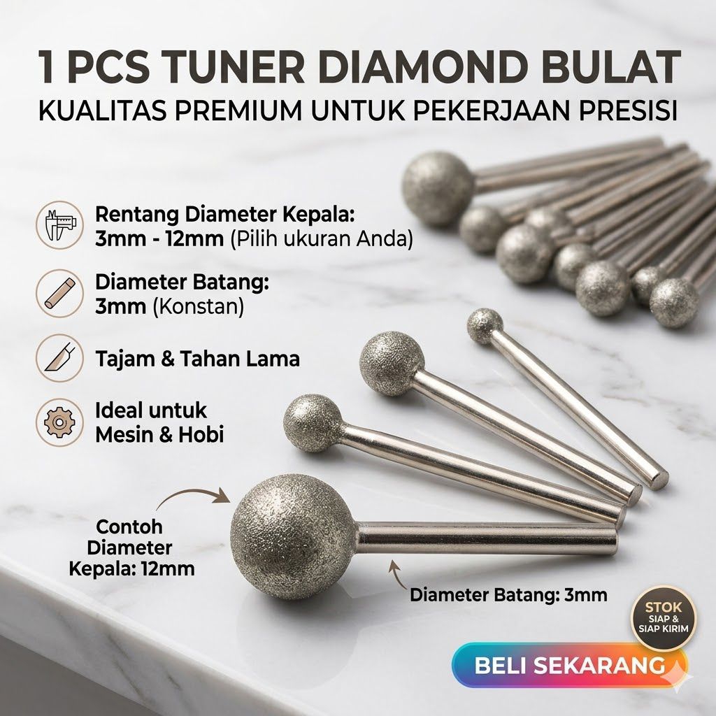 Bor Tuner Diamond Bulat Shank 3mm Head 3/4/5/6/8/10/12 Ball Grinding Diamond mata tuner diamond bula