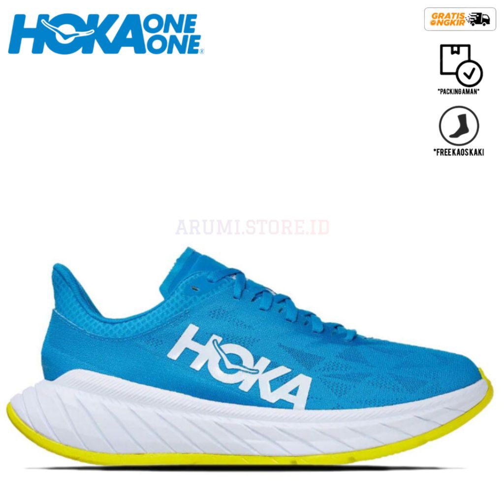 SEPATU LARI HOKA CARBON X2 BLUE GREEN STABILO