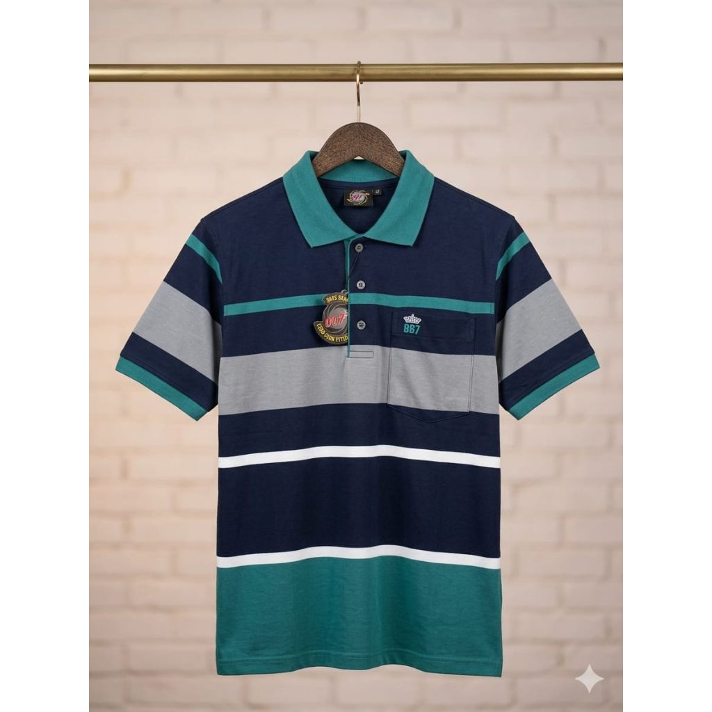 Kaos Kerah Salur Pria Bahan Katun Premium