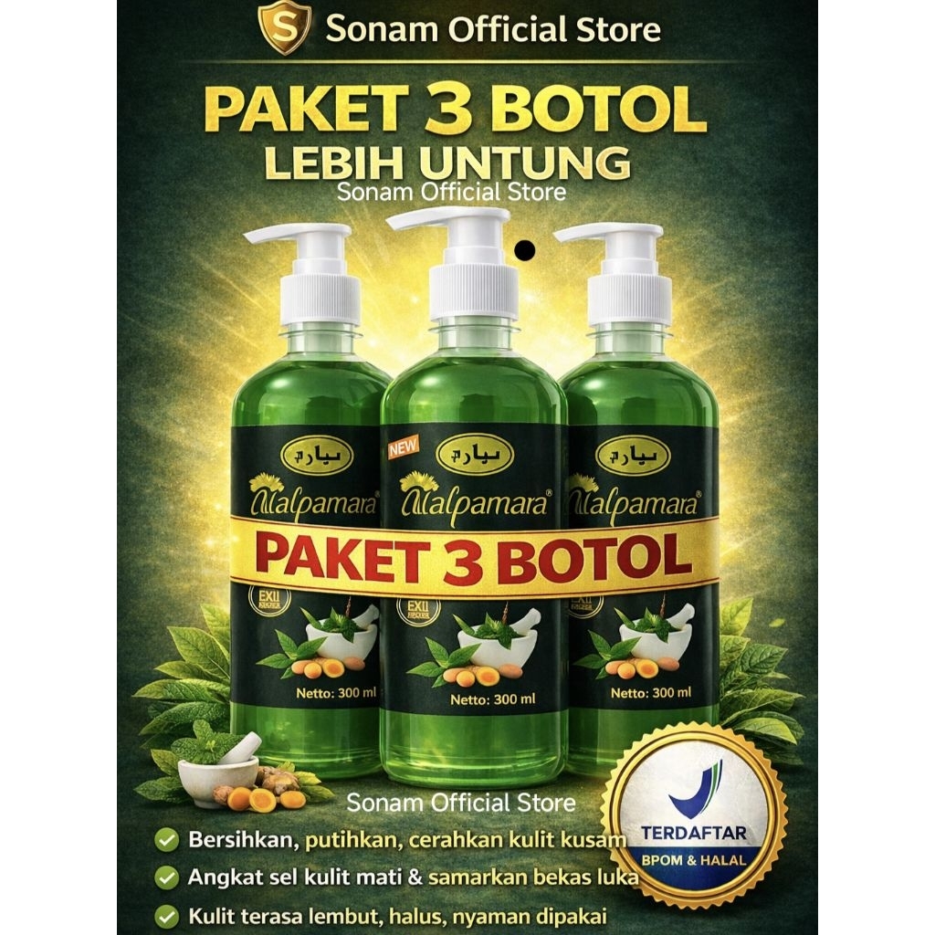 Sabun Nalpamara Paket 3 Botol Body Wash Herbal 500ml Brightening Whitening