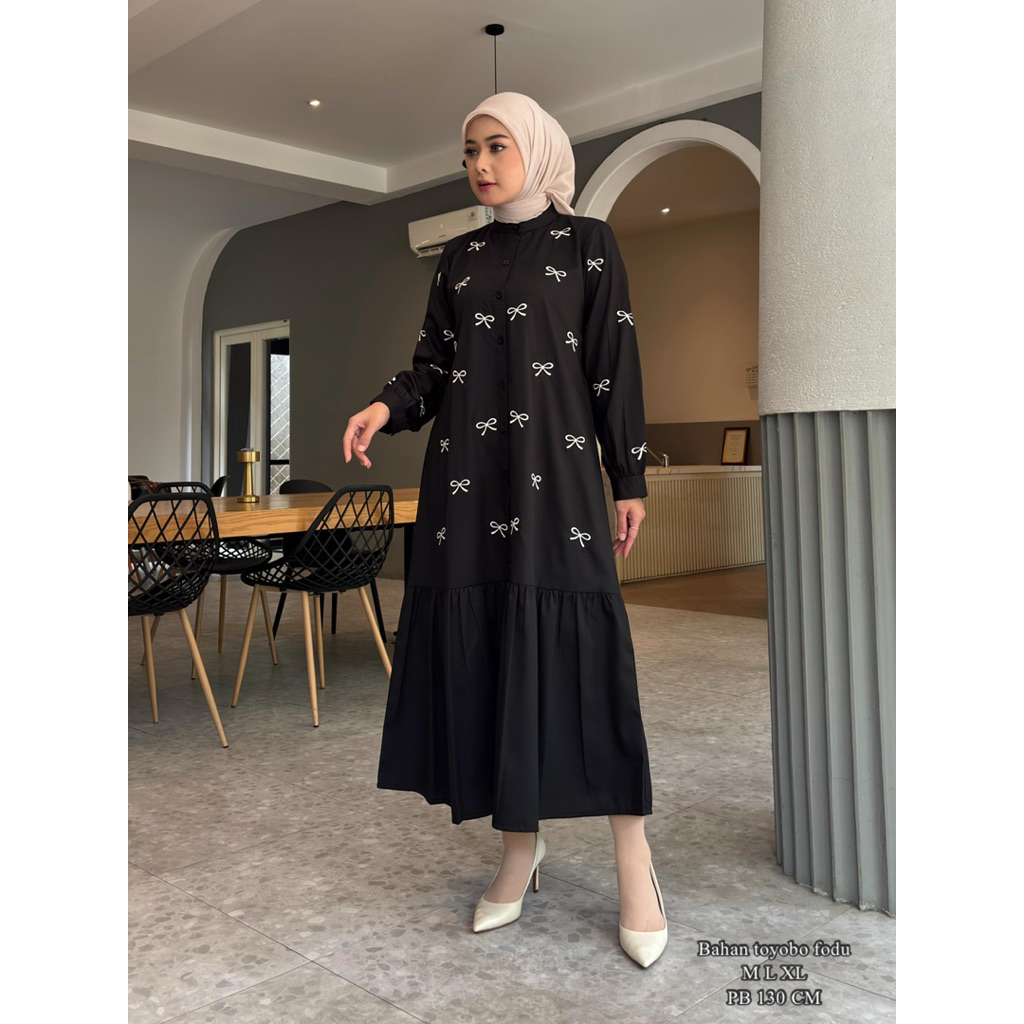 mywsnstore Fashion muslim/Gamis Katun Toyobo Bordir/Gamis Tingkat 2  Motif Bunga/Gamis Wanita Dewasa