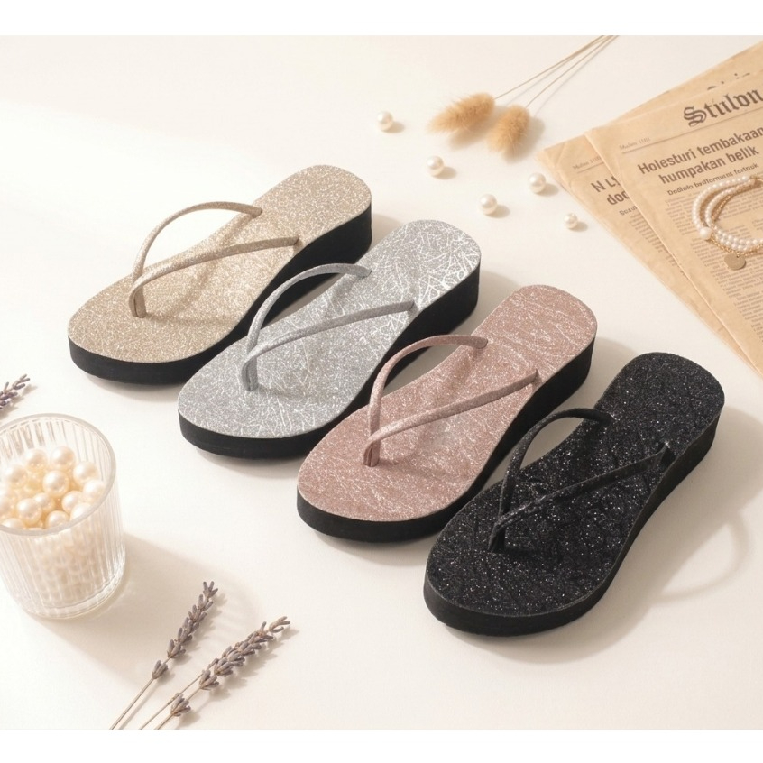 Sandal Wedges Jepit Wanita Premium Tinggi 5 cm Sendal Wedges Wanita Sol Karet