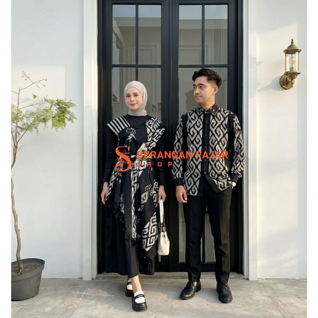 SASHI MIDIDRESS TENUN LENGAN PENDEK HITAM - COUPLE TENUN ETNIK KEKINIAN - DRESS MIDI TENUN TROSO LEN