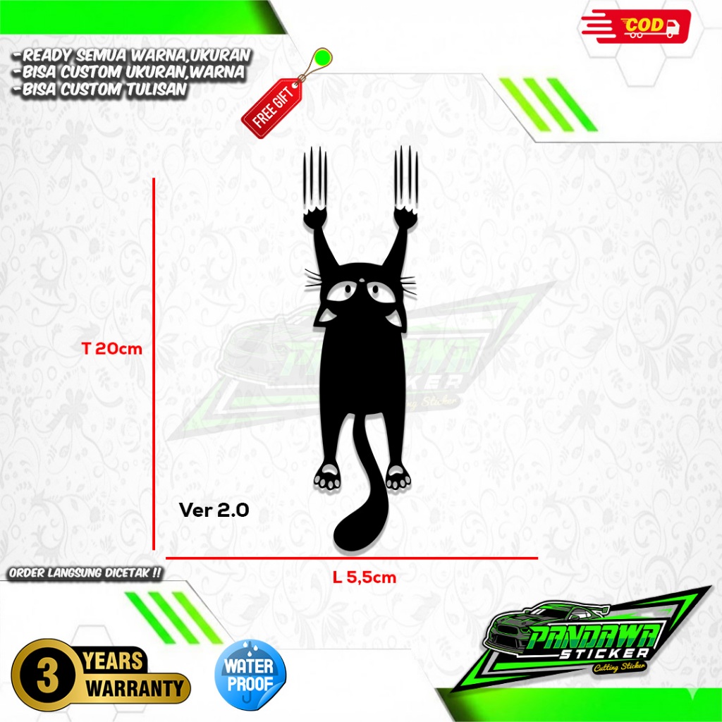 Cutting Sticker Kucing Manjat Lucu V.2 untuk Mobil & Motor Vinyl Anti Air