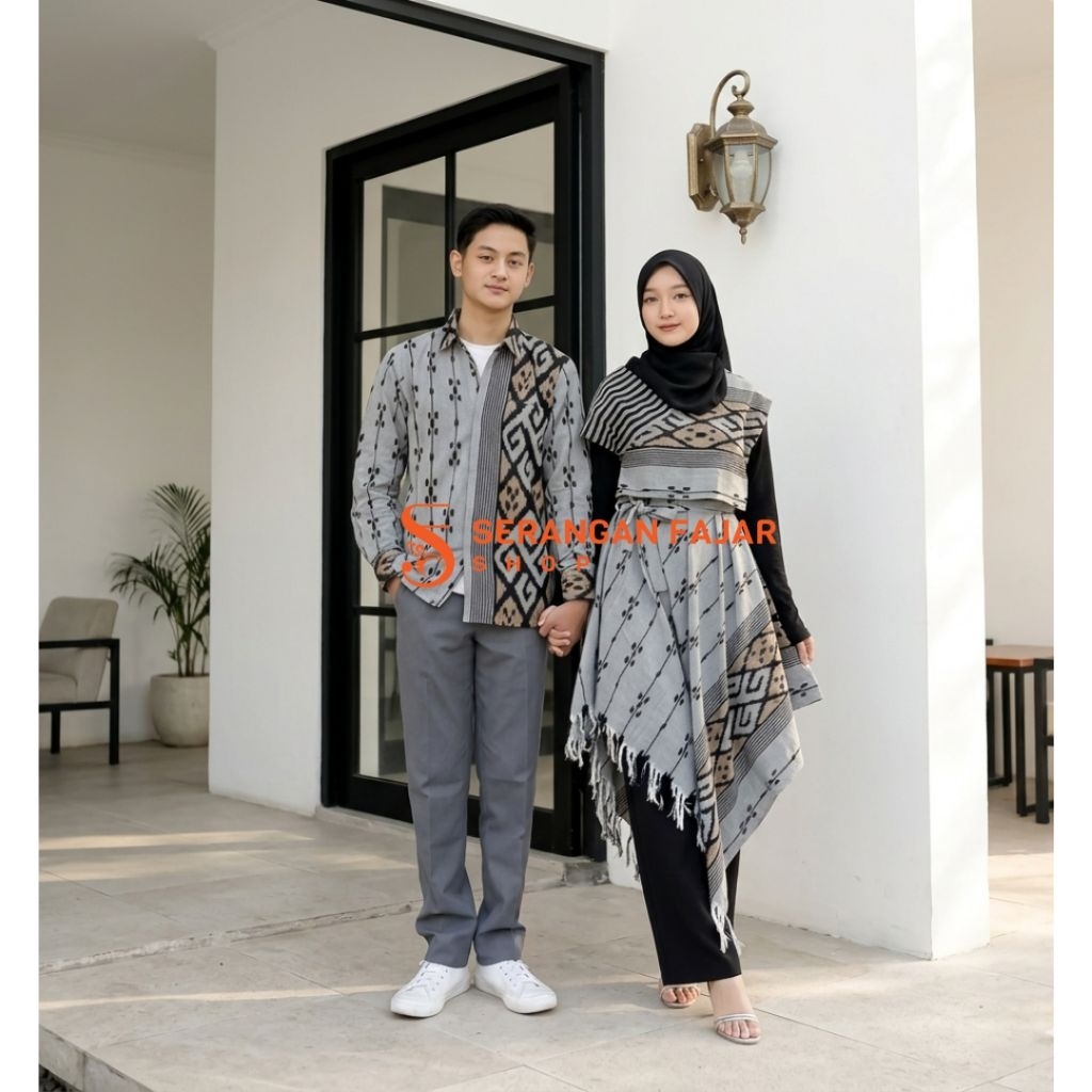 SASHI MIDIDRESS TENUN LENGAN PENDEK GREY - COUPLE TENUN ETNIK KEKINIAN - DRESS MIDI TENUN TROSO LENG