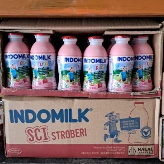 1 dus Indomilk Susu Cair Botol 190ml rasa stroberi - Tinggi Kalsium, Fosfor, dan Vitamin D