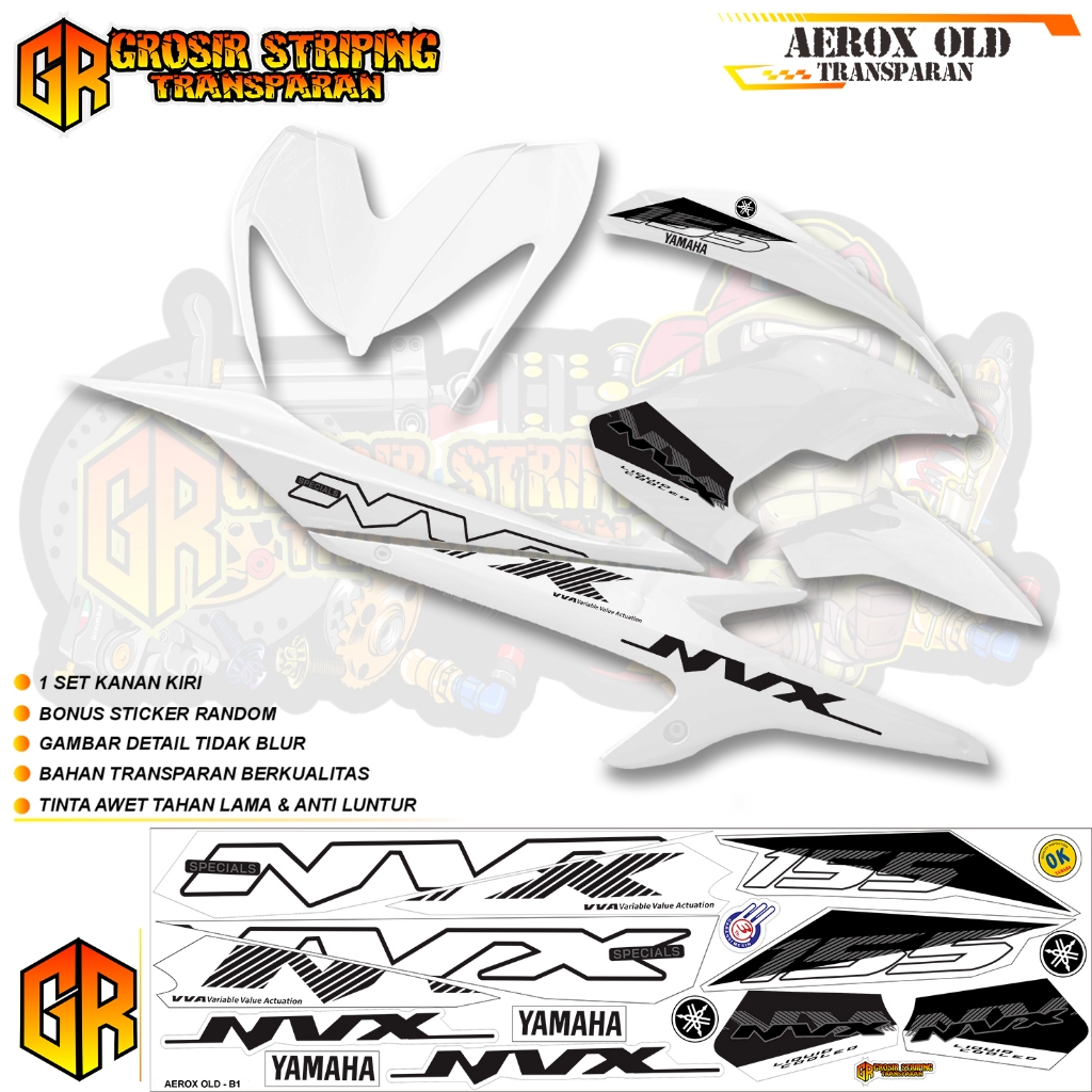 STRIPING TRANSPARAN AEROX OLD 155 |YAMAHA NVX OLD 155 |BAHAN BENING PREMIUM QUALITY STICKER MOTIP OR