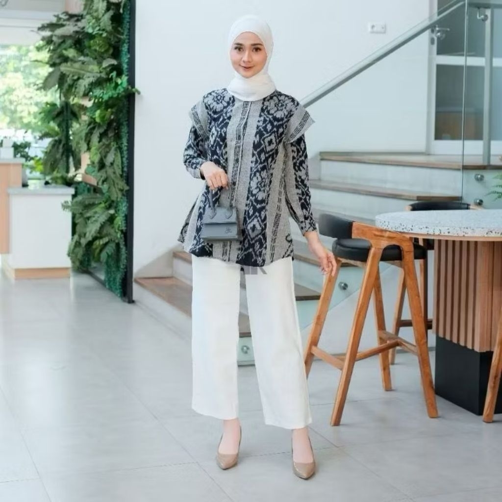 Blouse etnik wanita - Baju atasan kerja wanita tenun endek jepara