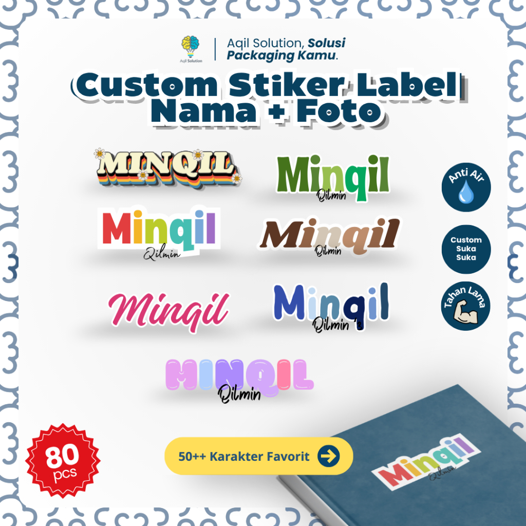 (CUSTOM NAMA) (EKSKLUSIF)- CUSTOM STIKER LABEL NAMA ANTI AIR / STIKER NAMA BUKU / STIKER AESTHETIC /