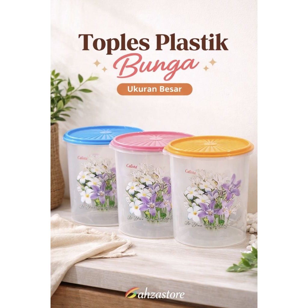 Toples Plastik Calista Bunga 10 Liter | Wadah Penyimpanan Besar Tutup Rapat