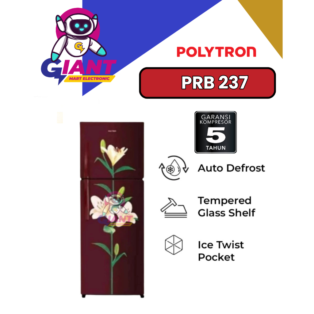 KULKAS POLYTRON 2 PINTU PRB 237  / PRB237 / PRB-237 220 LITER