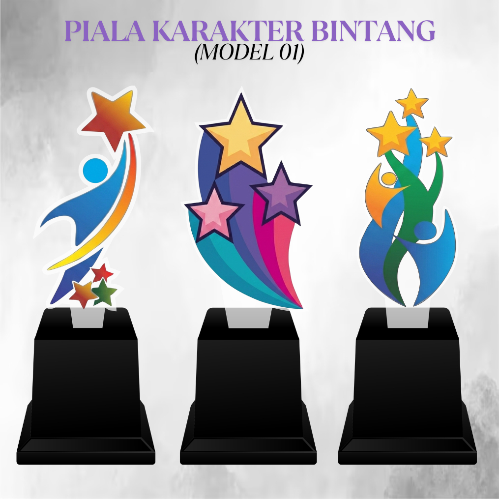 PIALA AKRILIK KARAKTER BINTANG JUARA Model 1 | Trophy Bintang Kelas TK SD Unik | Piala Penghargaan A