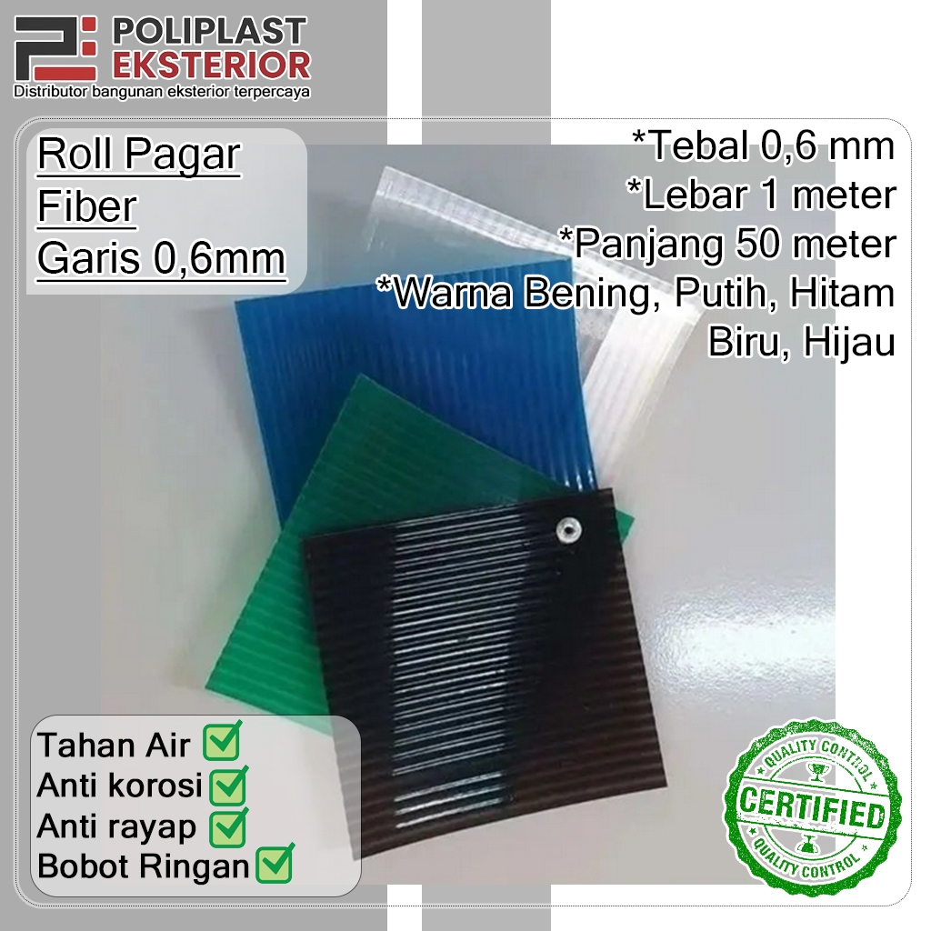 Penutup Pagar Rumah Fiber Garis Plastik Penutup Pagar tebal 0.6mm lebar 1 meter Fiber Pelapis Pagar 