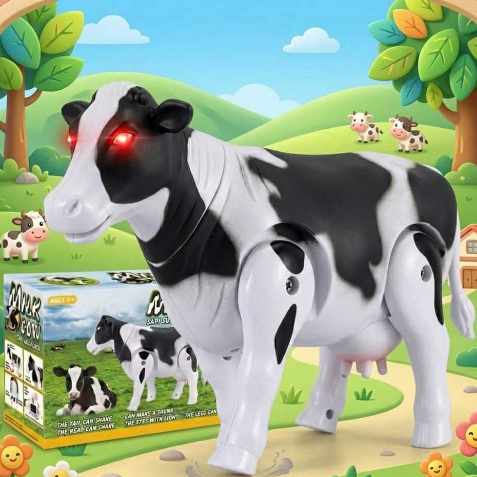 Mainan Bergerak Sapi Milk Cow Sapi Walking Toys Musik Efek Lucu