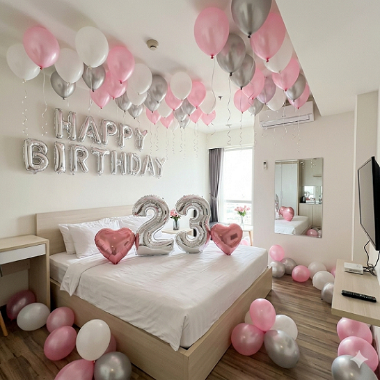 Paket Balon dekorasi Ulang tahun Kamar tema Pink Silver | Dekorasi Ulang tahun Kamar Silver Pink