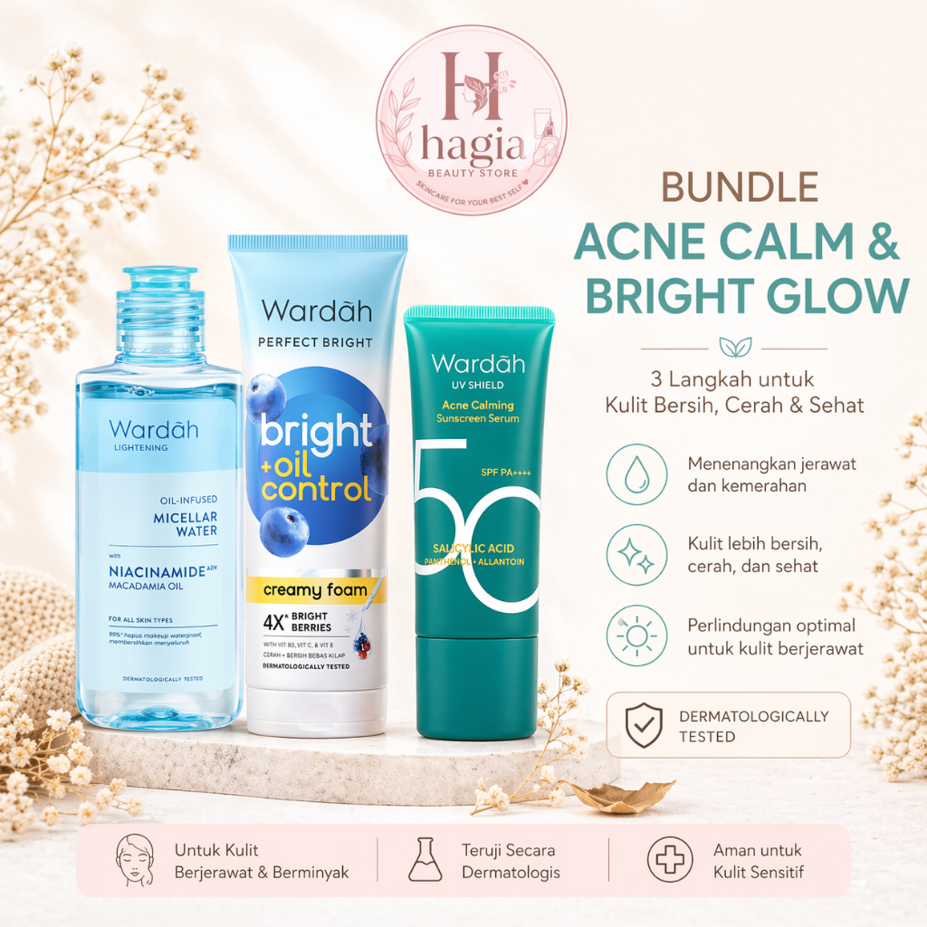 Wardah Acne Calm Bright Glow Set 3in1 Cleanser Facial Wash Sunscreen Original Paket Skincare Wardah 