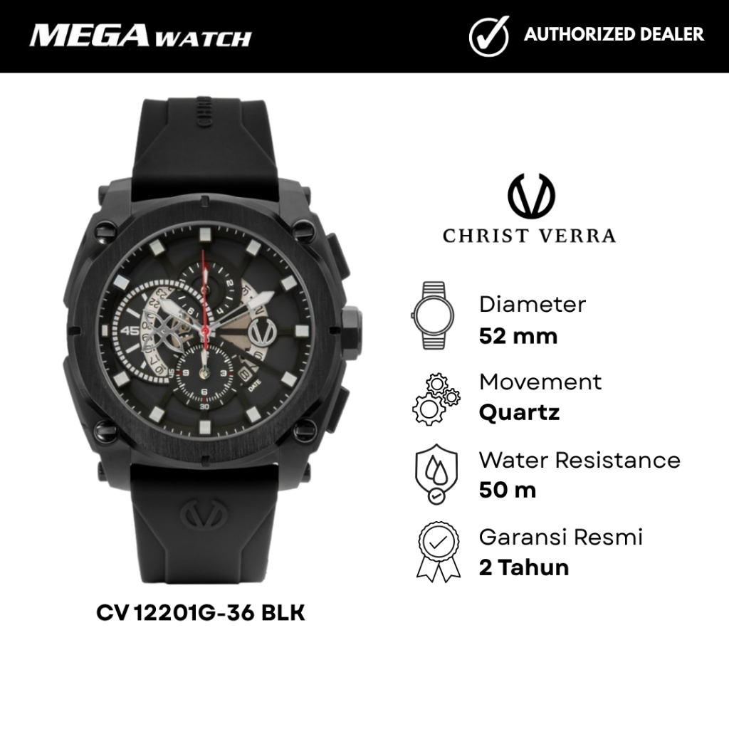 Jam Tangan CHRIST VERRA Pria Original CV 12201G-36 BLK