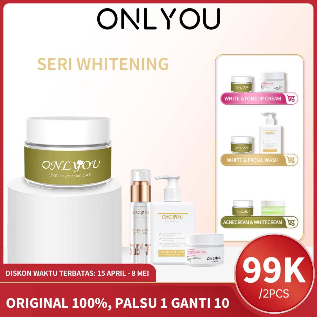 ONLYOU MAKEUP 2PCS PAKET / ONLYOU Whitening moisturizer glowing cream + ONLYOU Menyegarkan Sunscreen