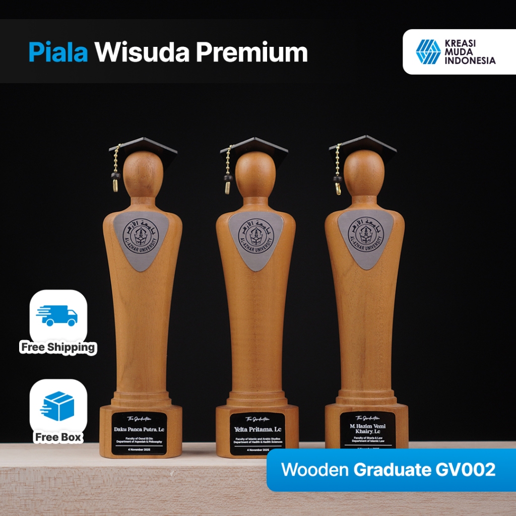 Plakat Wisuda Kayu Custom Premium - Free Box dan Tas Serut