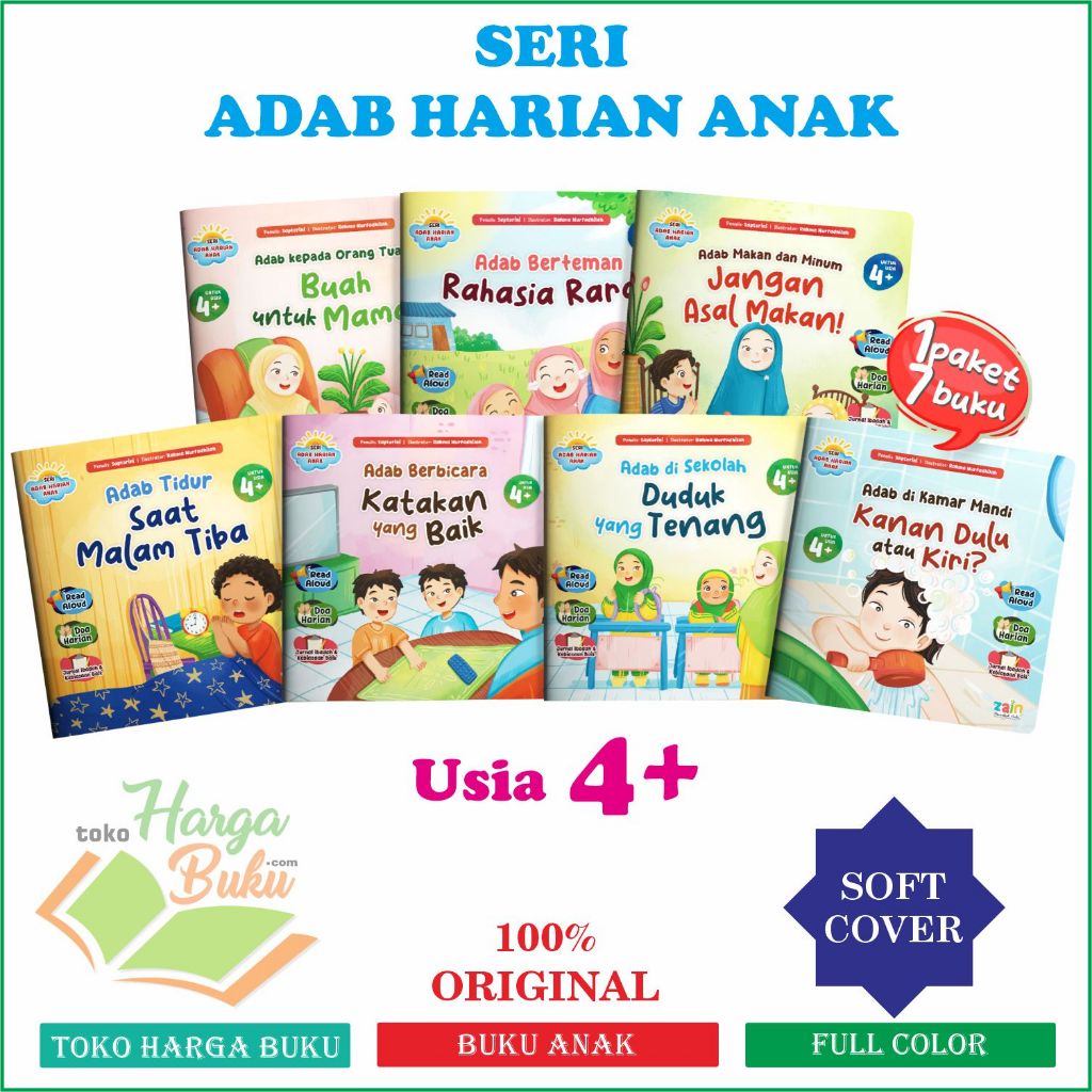 Foto Seri Adab Harian Anak Usia 4+ ISI 7 BUKU Full Color Buku Belajar Akhlak Dilengkapi Jurnal Ibadah dan Doa Harian - ZAIN