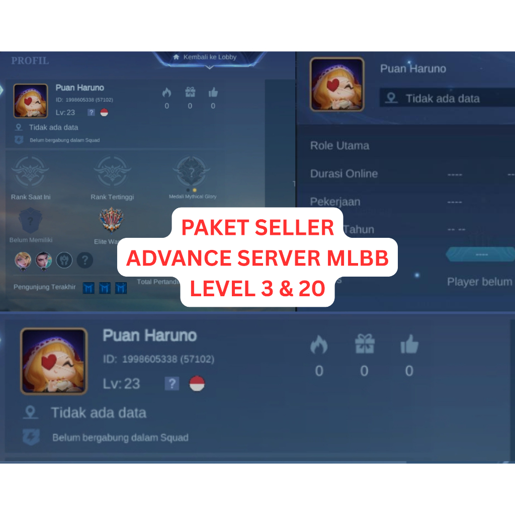 ADVANCE SERVER MLBB LEVEL 3 & 20 | ANDROID | PAKET SELLER