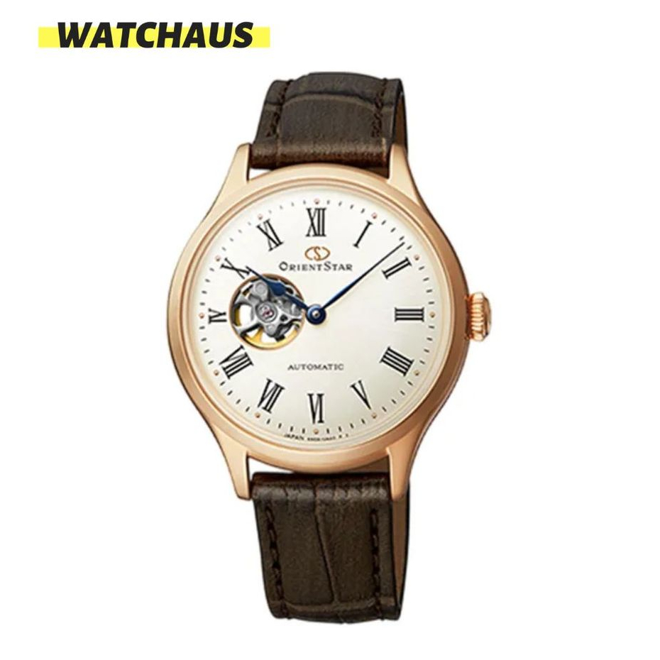 JAM TANGAN WANITA ORIENT RE-ND0003S SEMI SKELETON AUTOMATIC LEATHER STRAP