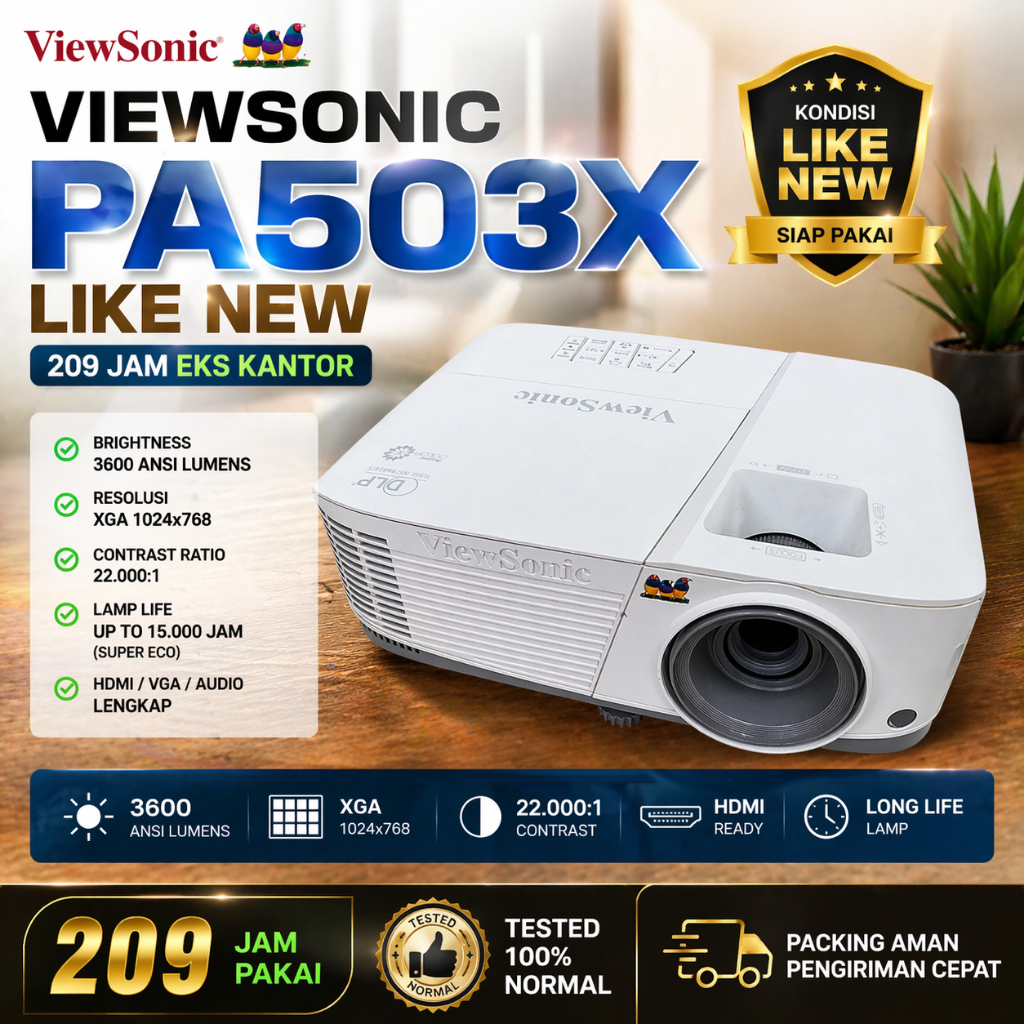 ViewSonic PA503X Proyektor DLP XGA 3800 Lumens - Bekas Normal Jam 209 hours Rendah