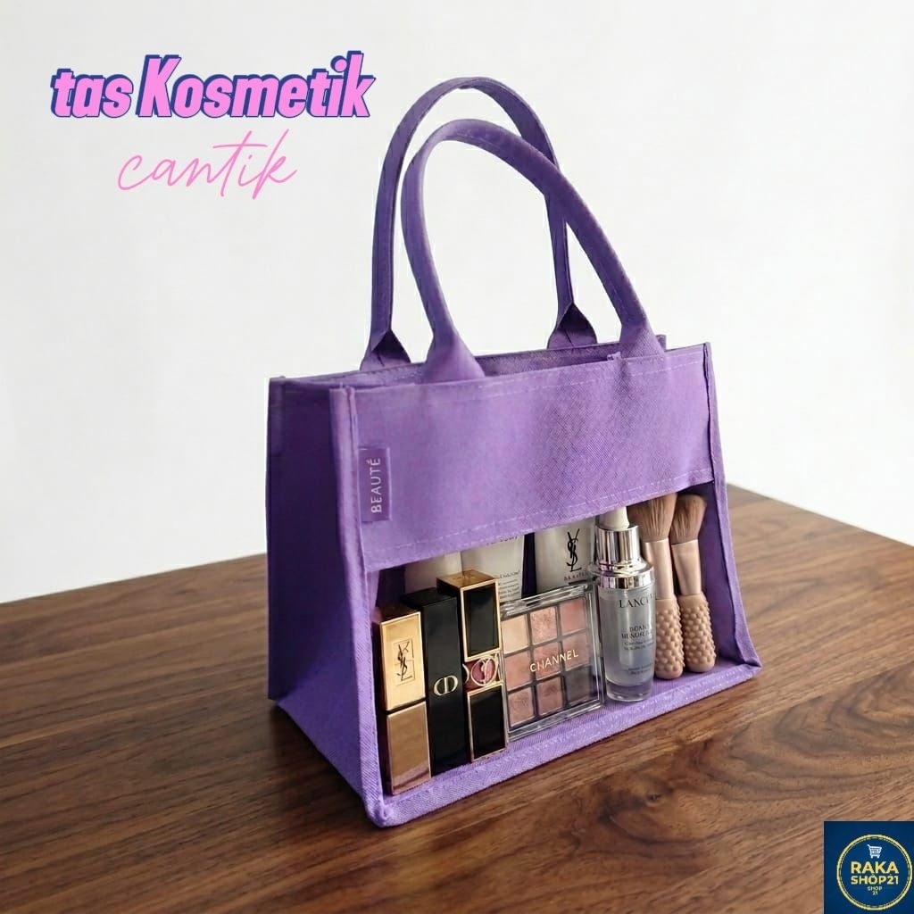 GROSIR Tas Kosmetik kombinasi Mika Bening/Tas Ulang Tahun Canvas Trasparan