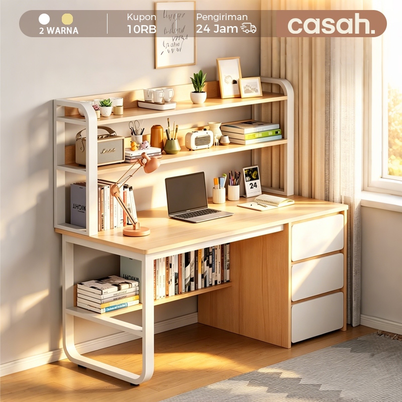 Casah Meja Belajar Kayu/Meja Belajar rak/Meja komputer/Meja Laptop/Meja Belajar Minimalis/Meja Kerja