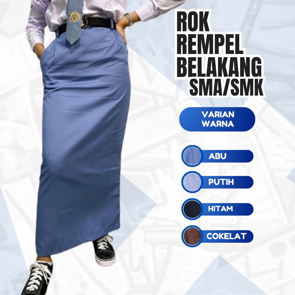 ALGHINA - Rok Sekolah Anak SMA/SMK Model Span Belakang Panjang Warna Abu-Abu,Hitam,Coklat & Putih