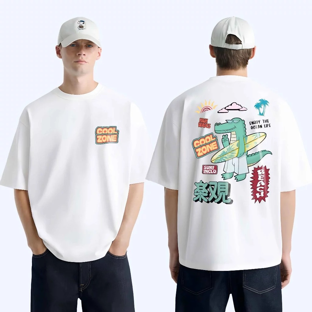 T-Shirt Streetwear White Cool Zone Cotton Combed 24s Kaos Pria