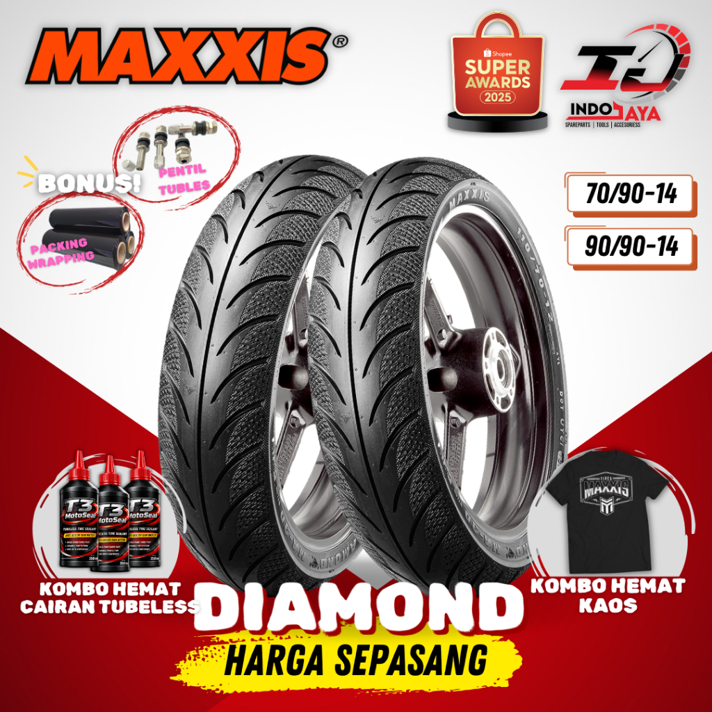 [PAKET MURAH SEPASANG] BAN MAXXIS DIAMOND MA-3DN TUBELESS (70/90-14 & 90/90-14) MA 3DN / BAN LUAR MO