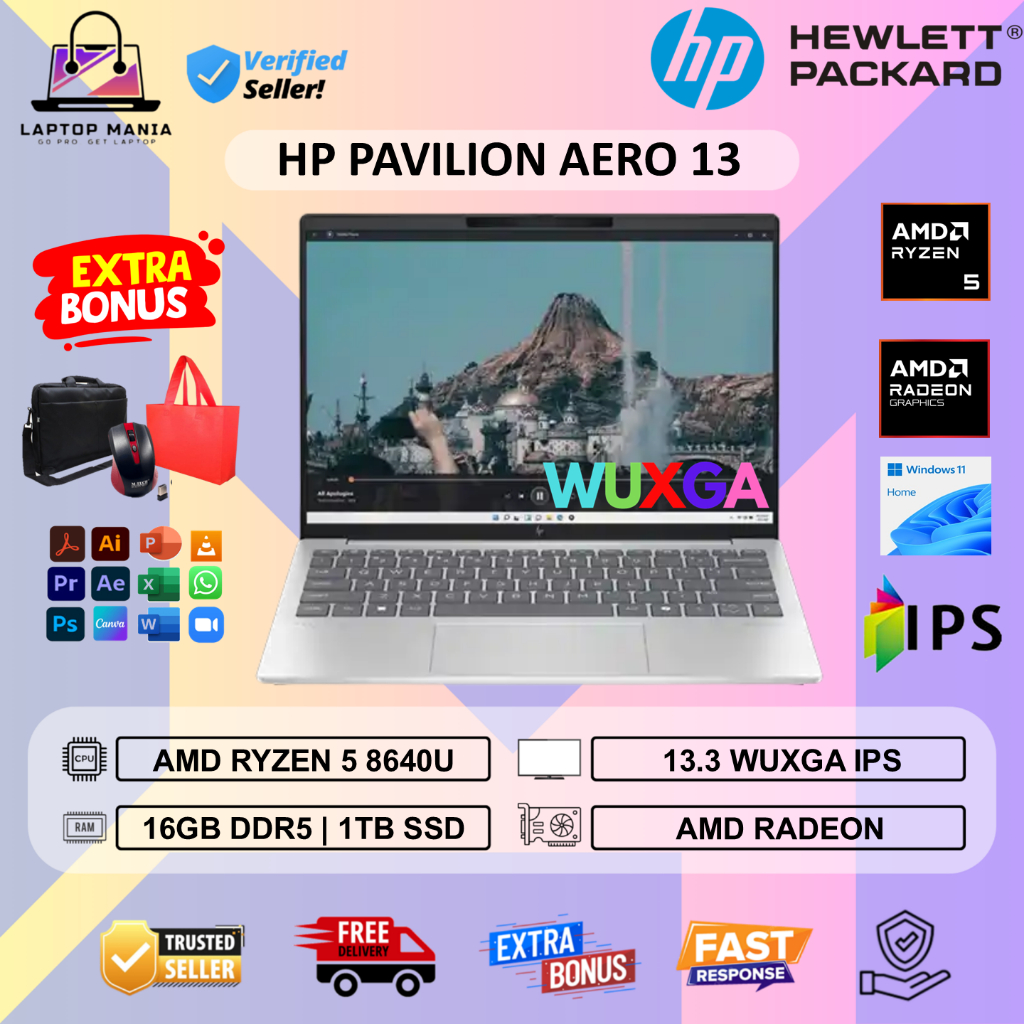 Laptop HP Pavilion Aero 13 RYZEN 5 8640U 16GB 1TB SSD 13.3 IPS FHD Windows 11