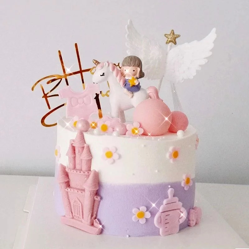 Topper Cake  Unicorn With Girl/ Hiasan Kue Baby Girl Unicorn/murah