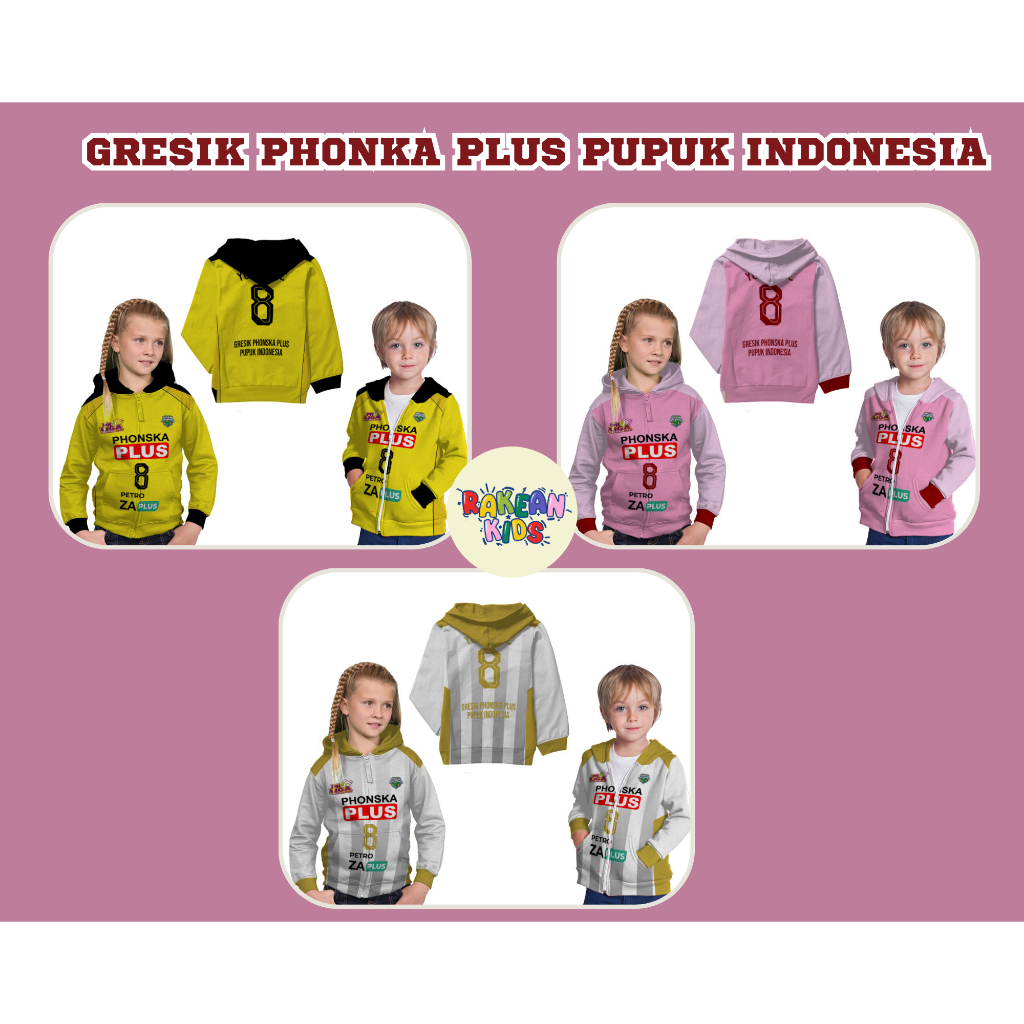 Jaket Hoodie Anak Jersey Olahraga Voli Volly Gresik Phonka Plus Pupuk Indonesia Kuning,Pink,Putih Fu