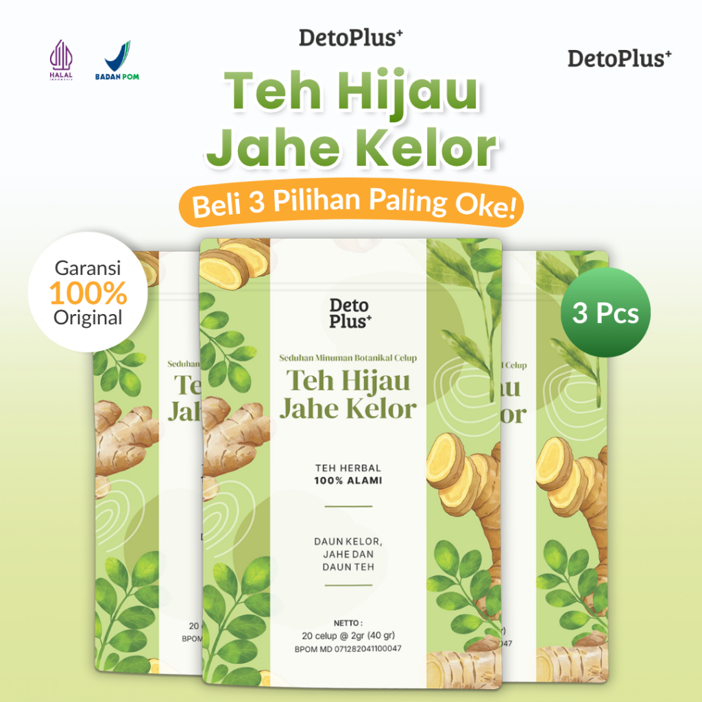 [BPOM] 3 Teh Hijau Jahe Kelor Detoplus - Teh Celup Minuman Instan Rempah Alami Daun Kelor Jahe Daun 