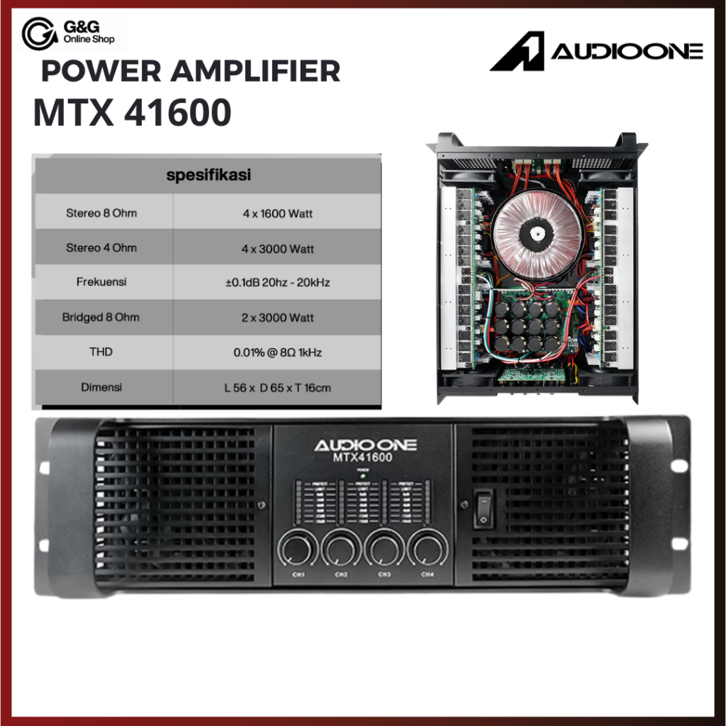 Power Amplifier AUDIOONE MTX41600 | 4 Channel High Power Subwoofer Speaker I GNG AUDIO