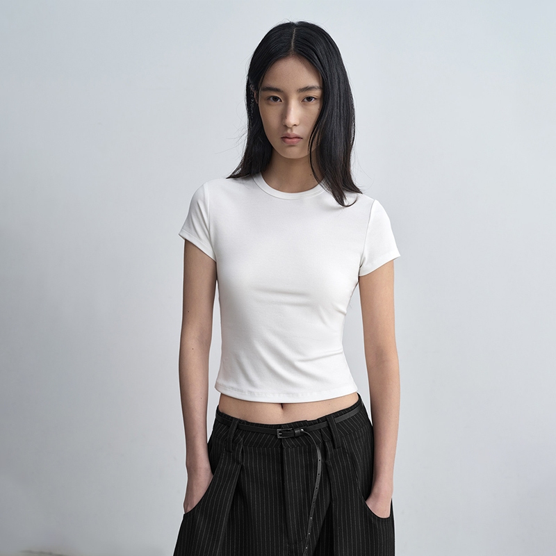 Kaos Bodycon Wanita Lyocell Slim Fit Crop Top Atasan Sexy Stretch Bikin Langsing Korean Style