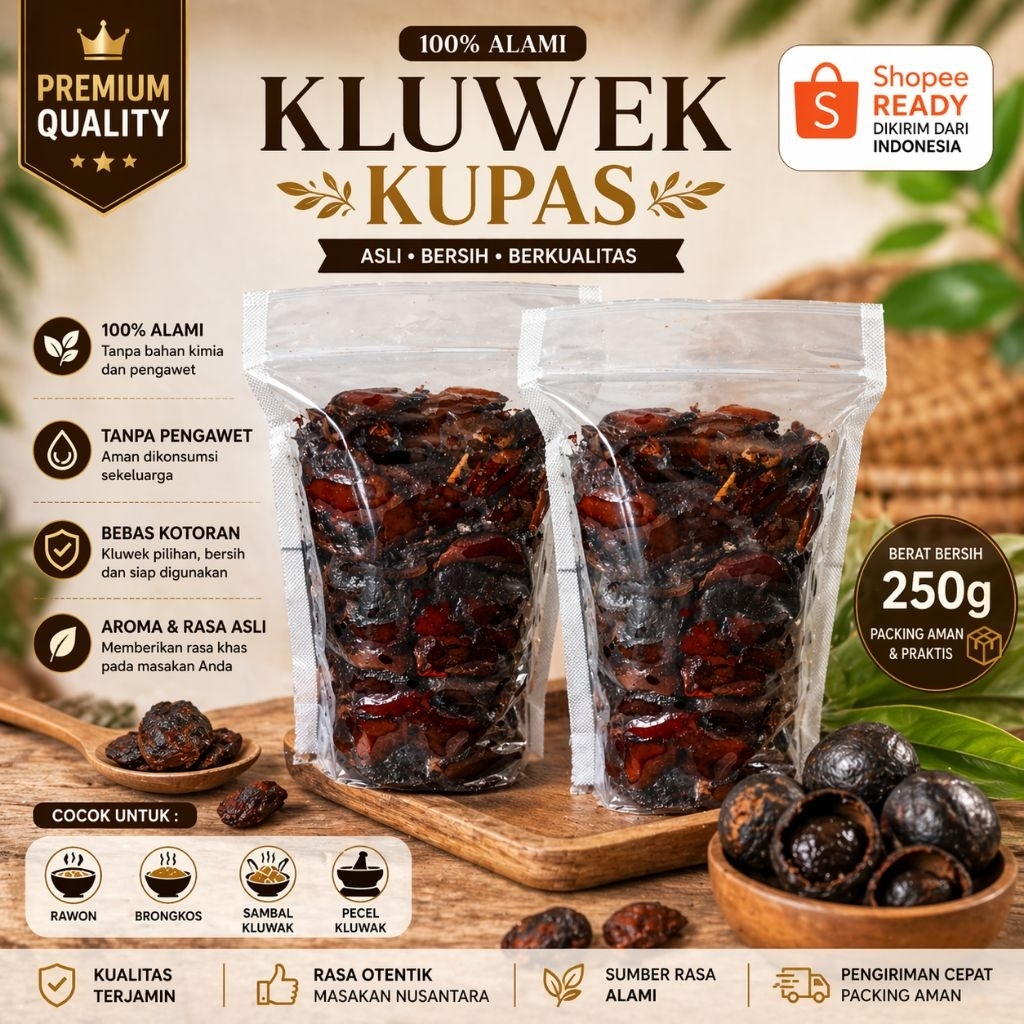 READY 1 KG Kluwek Kupas Picung Rempah Rawon Hitam Siap Di Olah Untuk Masakan Bumbu Rawon DLL