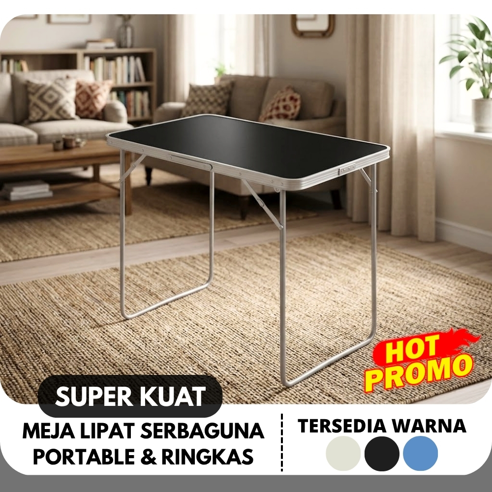 [SPESIAL PROMO] Meja Belajar Lipat Portable Fun Bear Kaki Pipa Besi Tebal - Meja Camping Outdoor Ser