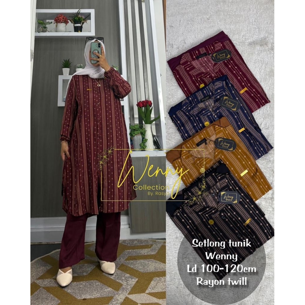 SETELAN LONG TUNIK RAYON TWILL MOTIF SALUR PITA