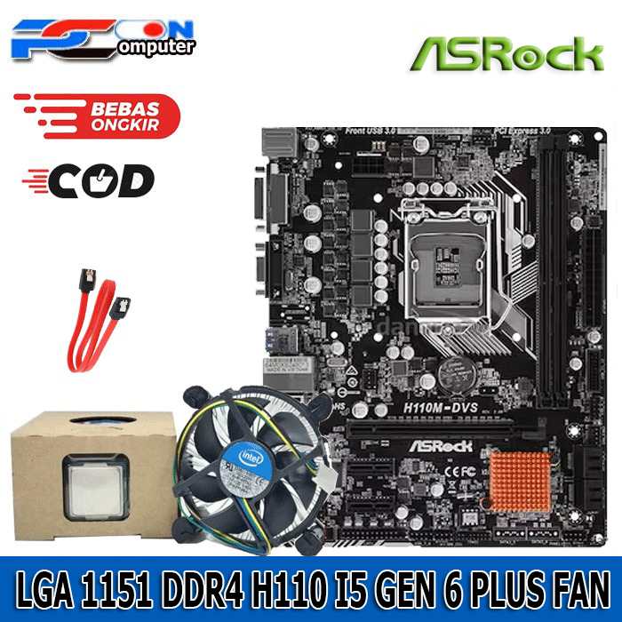 Mobo Mainboard LGA 1151 H110 Paket Processor i5 Gen 6 All Merk 2 Slot Ram