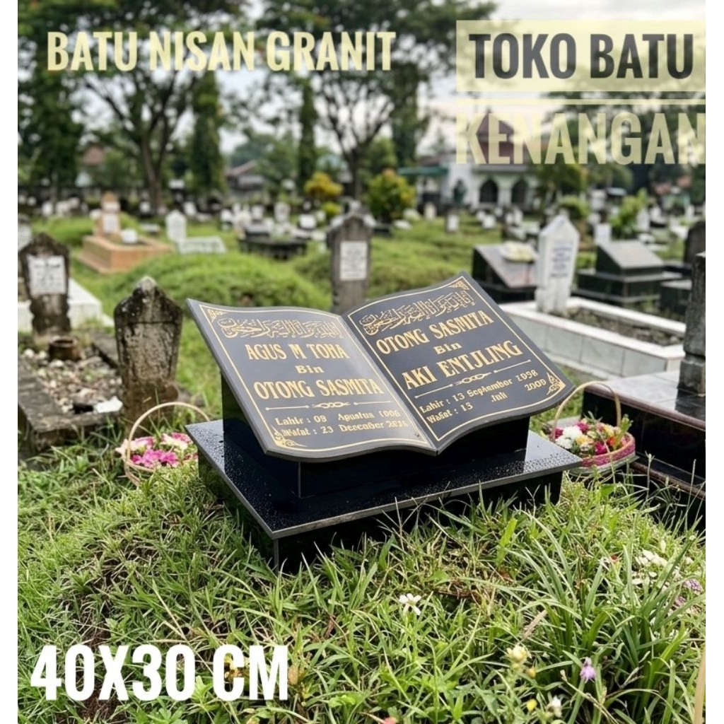 BATU NISAN MAKAM BAHAN DARI GRANIT NAMA DI UKIR UKURAN BESAR FREE PACKING KAYU