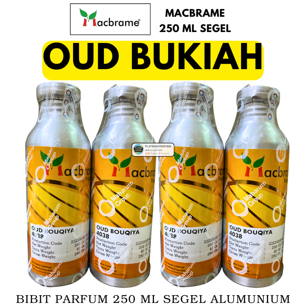 Bibit Parfum OUD BUKIYAH Kemasan 250 ML SEGEL Alumunium MACBRAME - Biang Parfum Arabian - OUD BUKIAH