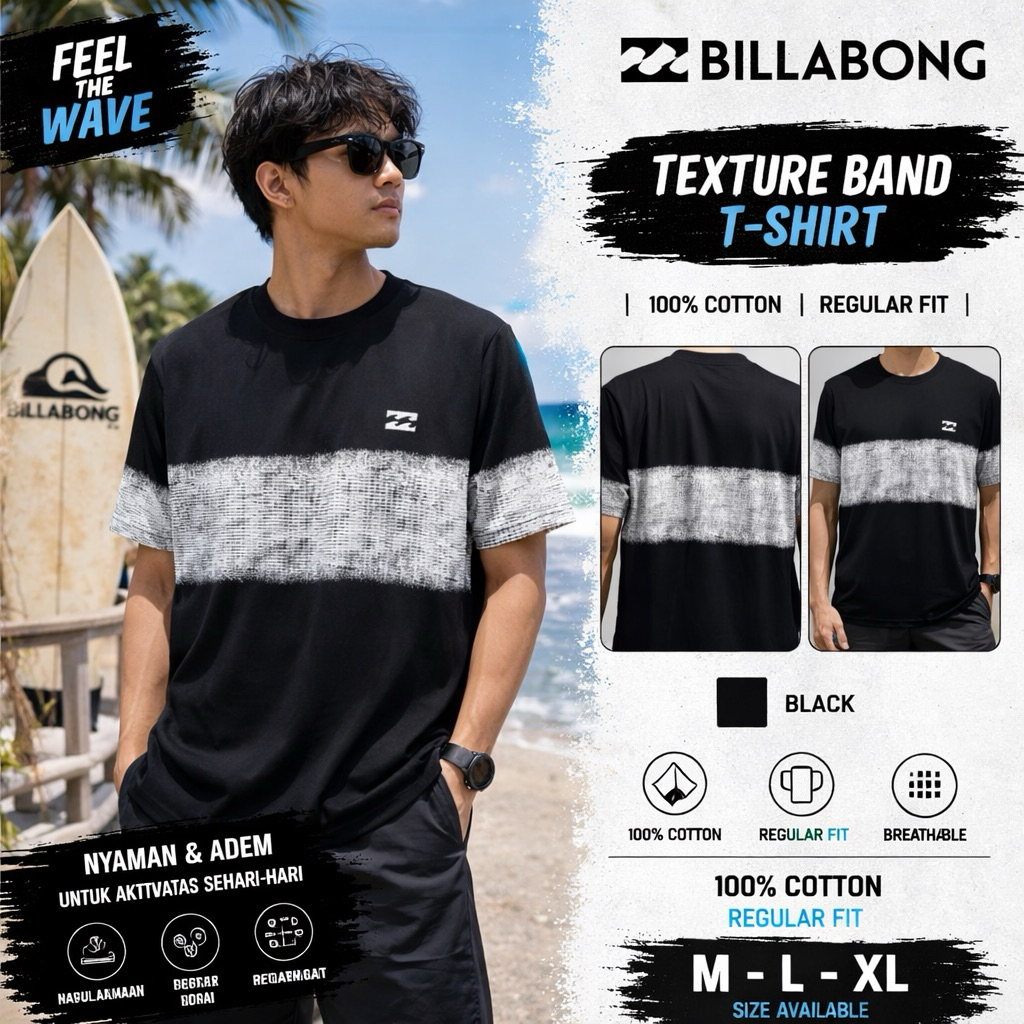 BILLABONG Original Kaos Surfing Pria klasic old | T-Shirt Casual Streetwear Hitam