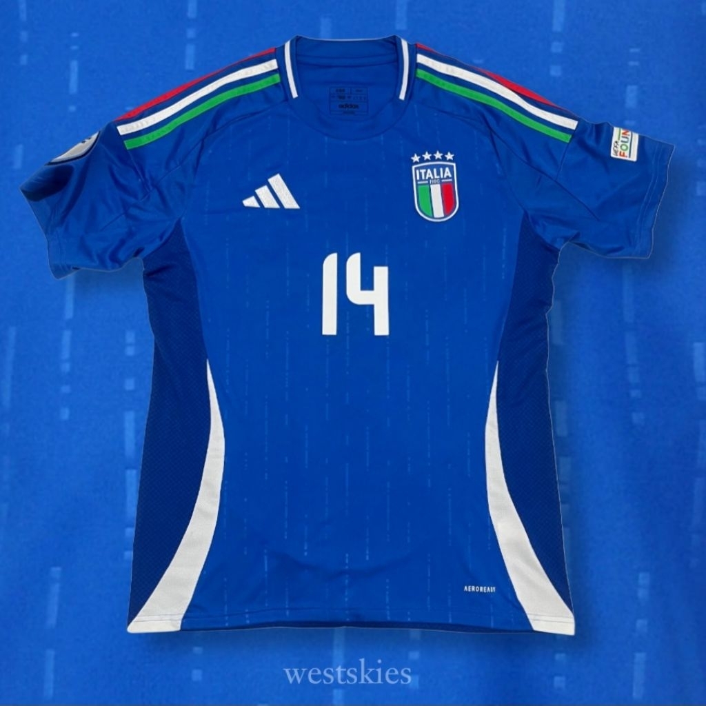 Jersey Timnas Italy Home Original Adidas NNS Chiesa #14 Original Euro 2024 Germany Full NNS dan Patc
