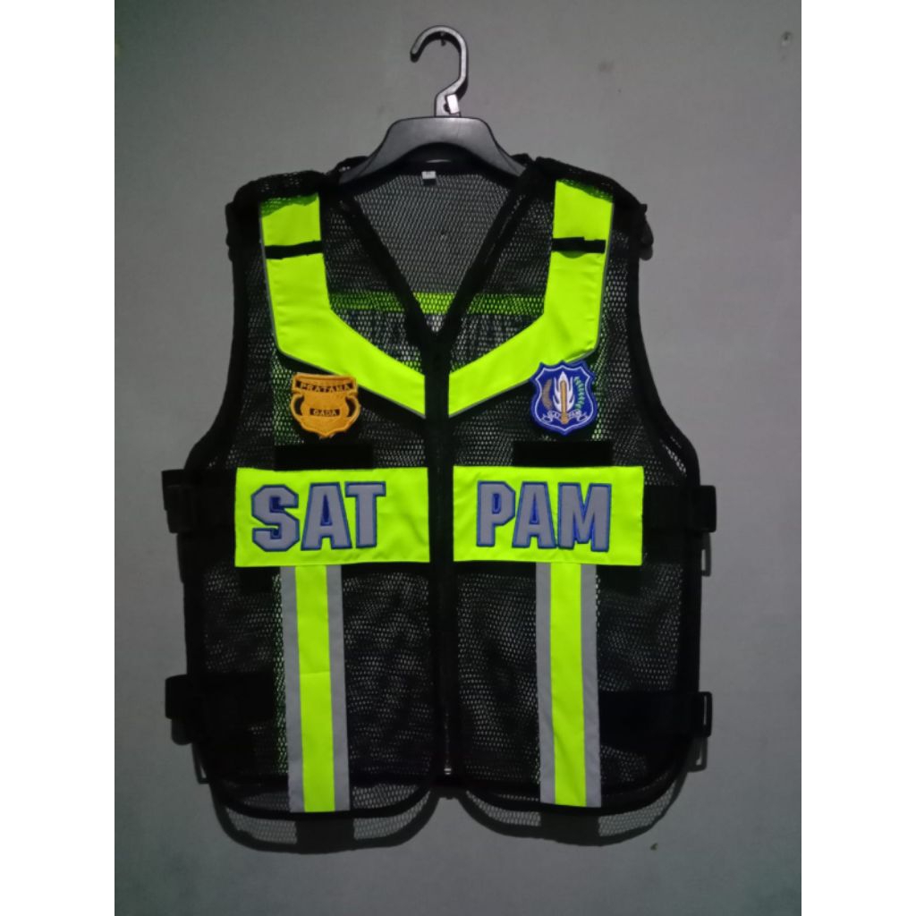 rompi satpam security bahan jaring bordir timbul premium free nama